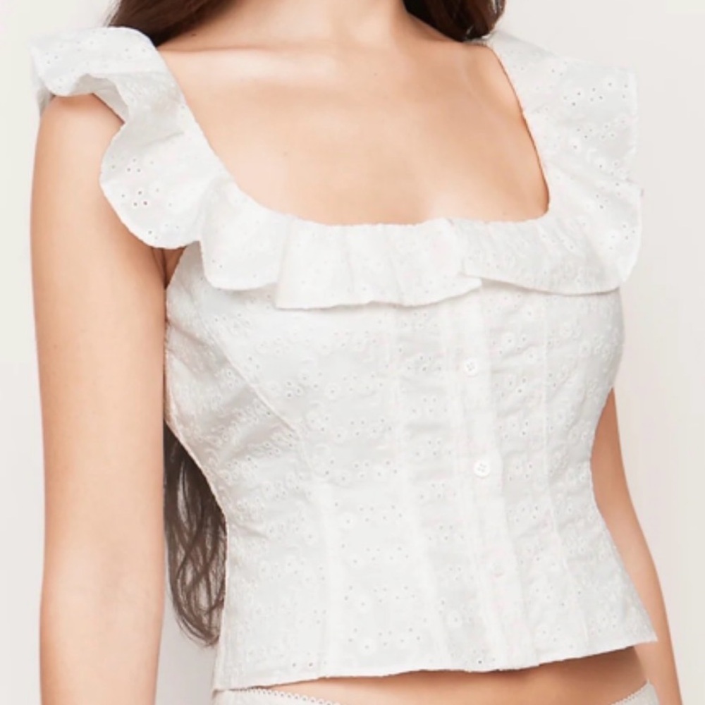 Danielle Guizio Paloma Top White Eyelet Cotton